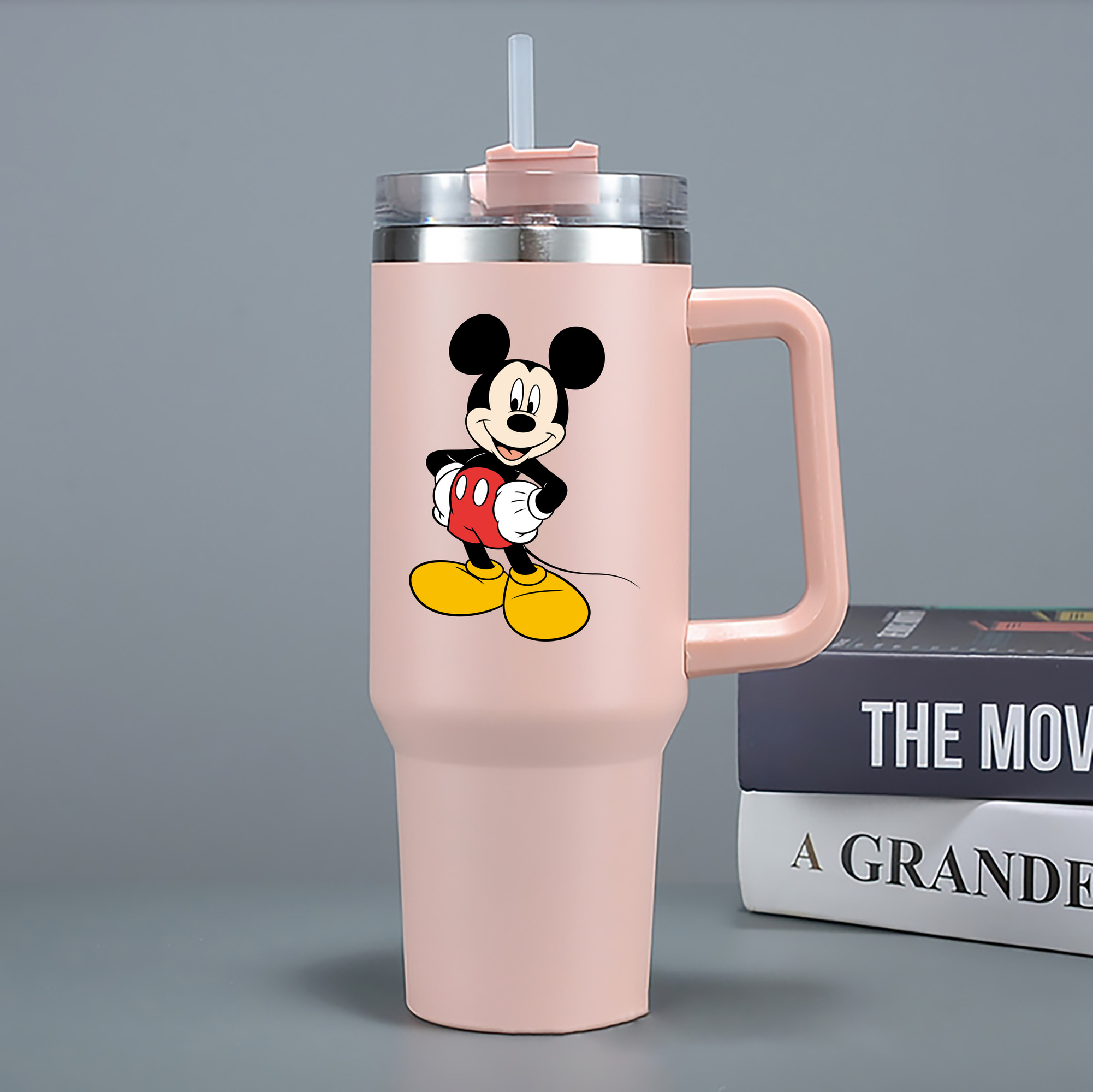 （画像用） ミッキーマウス Mickey Mouse 1200mL車用タンブラー - クリスタルステッカー（プラスチックストロー付き）